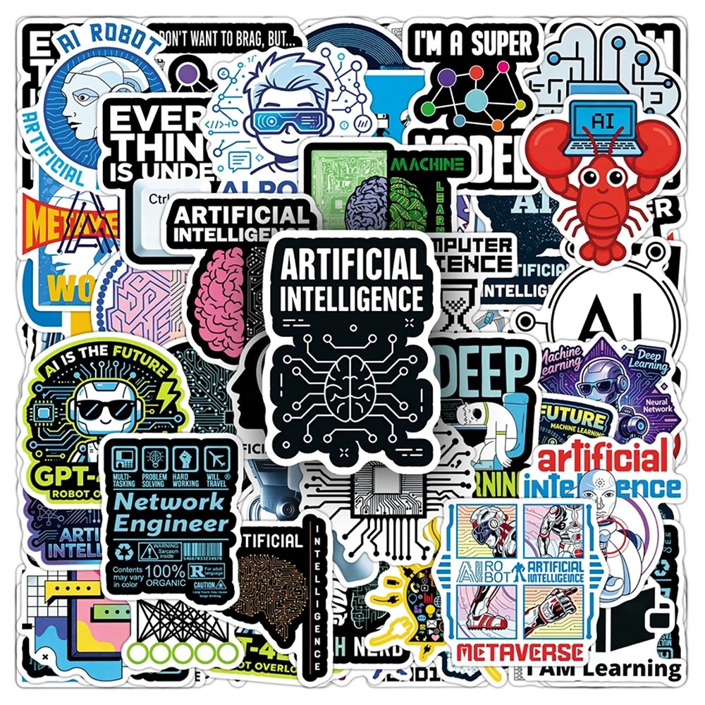 10/30/50pcs Funny Artificial Intelligence Theme Stickers Cartoon AI Robot Decals Skateboard Laptop Phone Diary Sticker Wholesale
