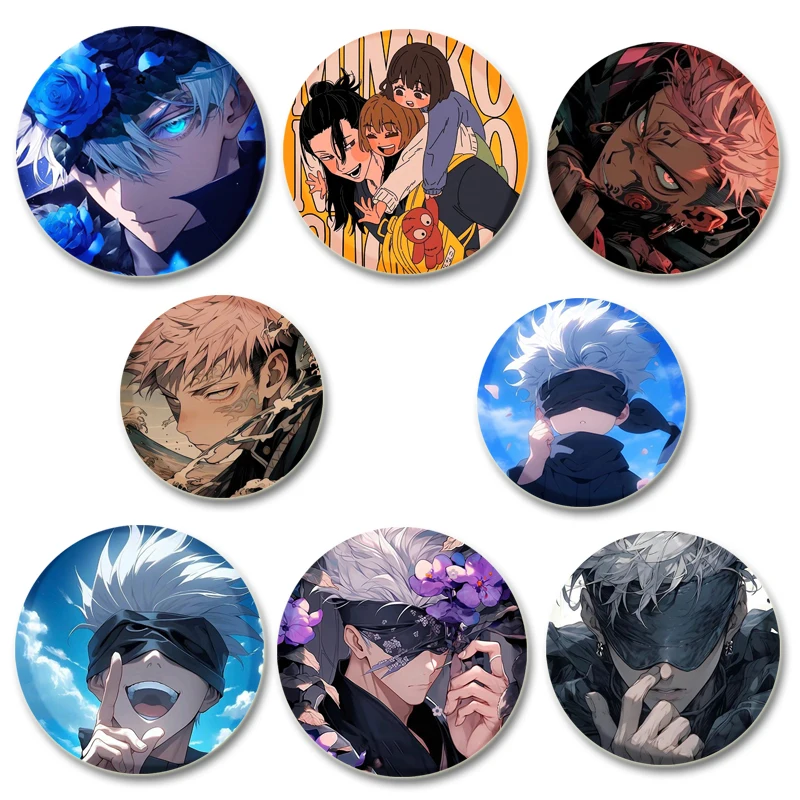 

HD Print Round Handmade Anime Pins Ryomen Sukuna/Satoru Gojo Round Brooches Fushiguro Megumi/Itadori Yuji/Choso Cartoon Badge