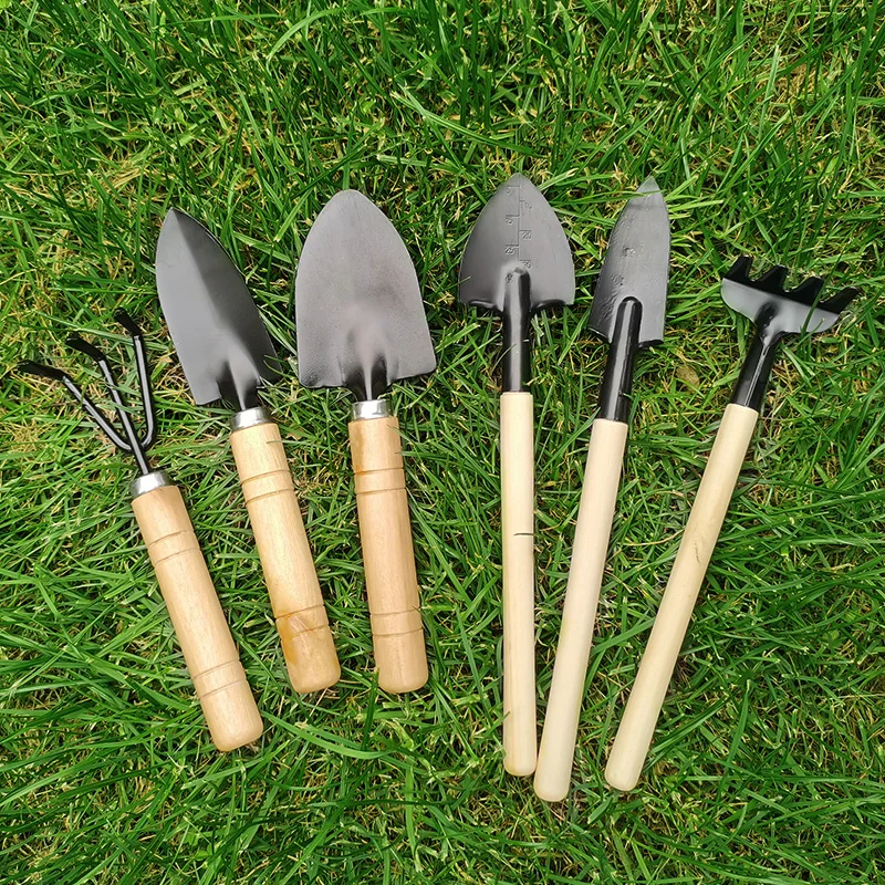 3/6 Pcs Wooden Handle Iron Garden Shovel Rake Spade for Flowers Potted Plant Bonsai Mini Gardening Tools Set Digging Weeding