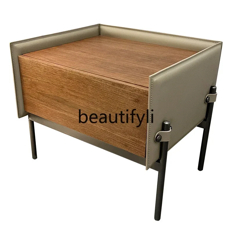 

G Living room bedside table designer Italian minimalist modern light luxury saddle leather edge cabinet