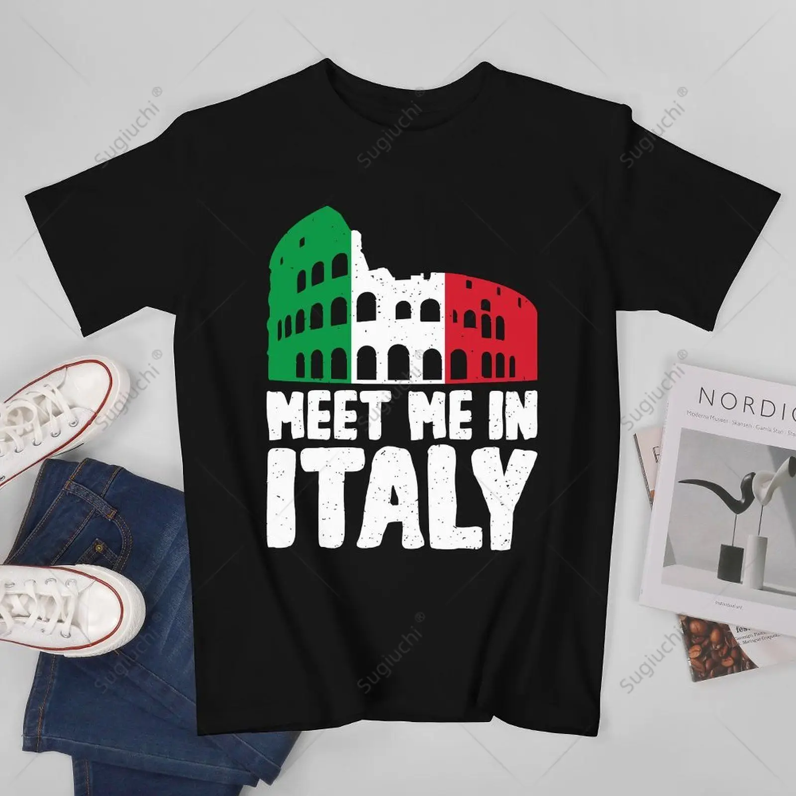 Unisex Men Meet Me in Italy Tshirt Tees T Shirts Women Boys 100% Cotton T-Shirt