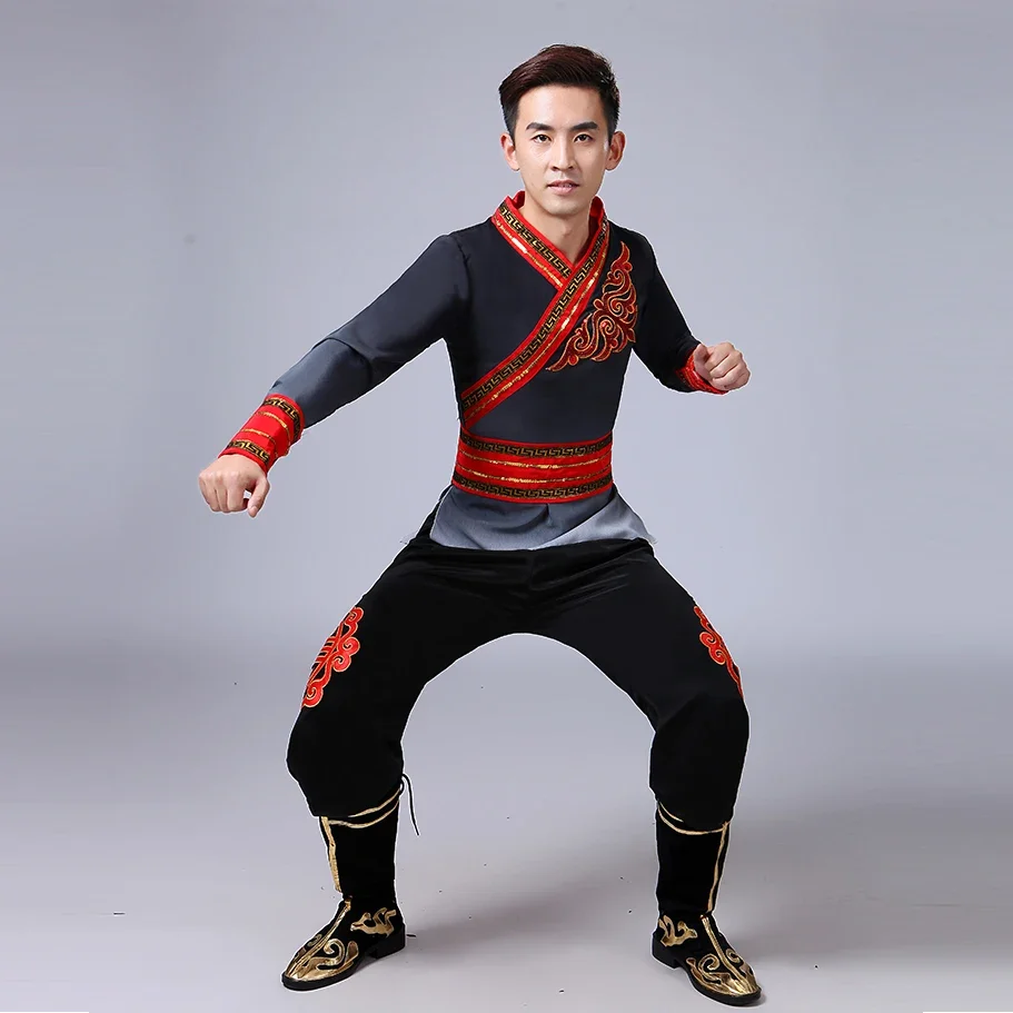 

Chinese Men Yangko Dance Costumes Male National Acrobatics Dance Robe Yangko Dance Clothing Chinese Drum Dress Outfit