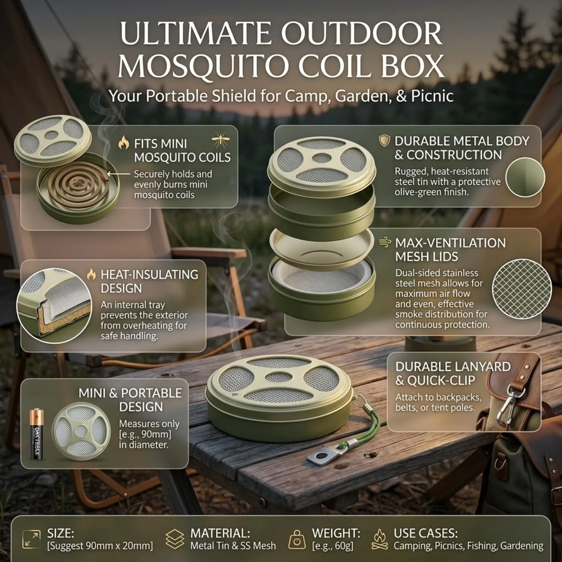 2 Pack Portable Mosquito Coil Holder, Outdoor Incense Burner for Patio Pool Deck Camping Hiking