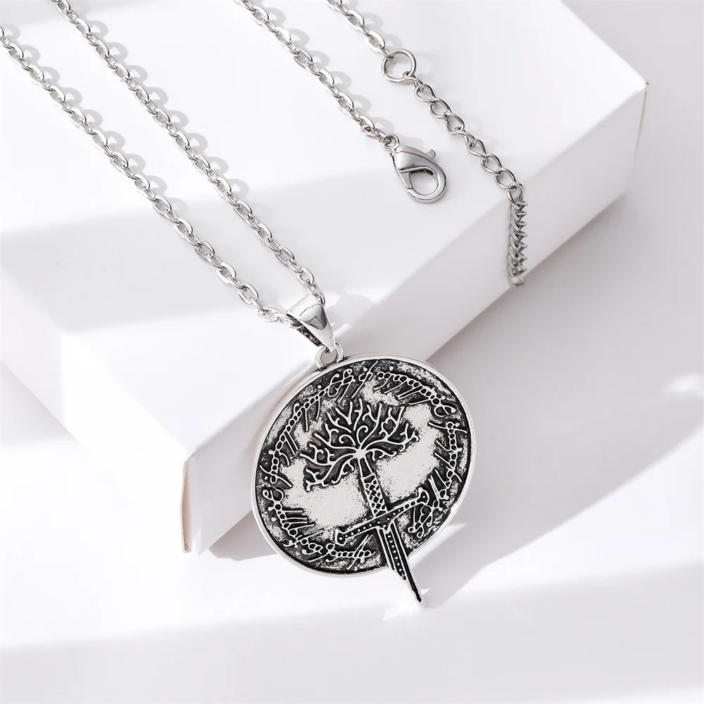 New Tree of the Gondor the Lord Narsil Necklace the Rings Power Flame of the West Silver Plated Broken Sword Pendant