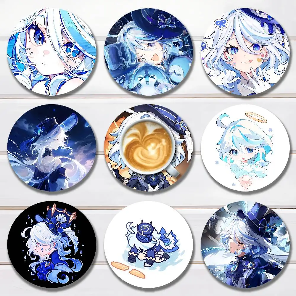 

G-Genshin Impact F-Furina wooden anti-slip coasters suitable for home office and theme party decoration