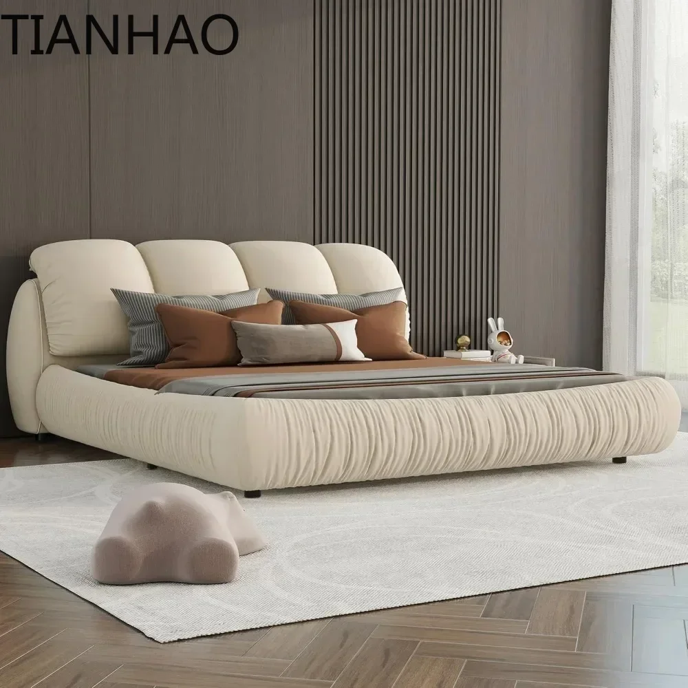 Solid Wood Frame Cloud Bed,King Size Platform Bed,Squeak-Free with Overstuffed Padded Headboard
