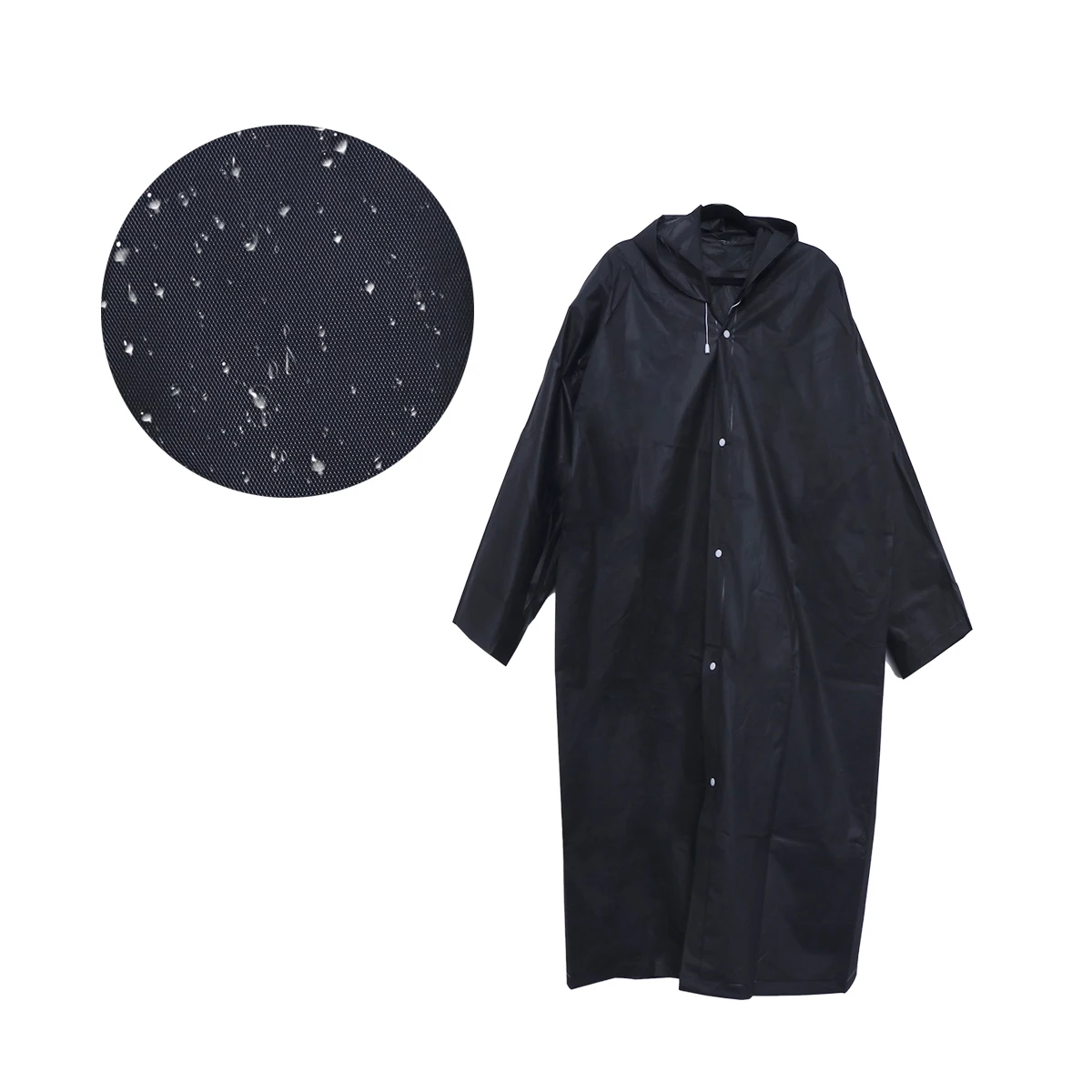 

Eco Friendly EVA Raincoat Waterproof Poncho Outdoor Black Semitransparent Lightweight Durable Foldable Hooded Rainwear Plastic