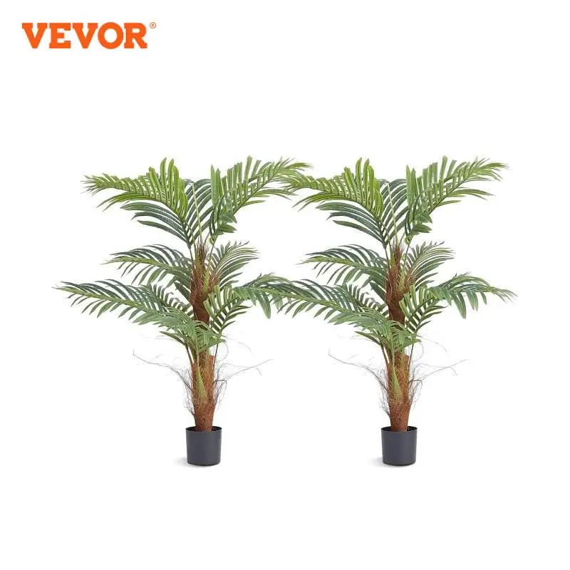 VEVOR Artificial Palm Tree 4/5/6 FT Tall Faux Plant Secure PE Material & Anti-Tip Tilt Protection Low-Maintenance Plant for Home