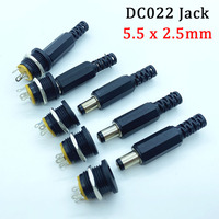 5Pcs 5.5x2.5mm DC 12V Plastic Male Plug+5Pc 5.5*2.5 DC022 DC Power Female Jack Screw Nut Panel Mount Electrical Socket Connector
