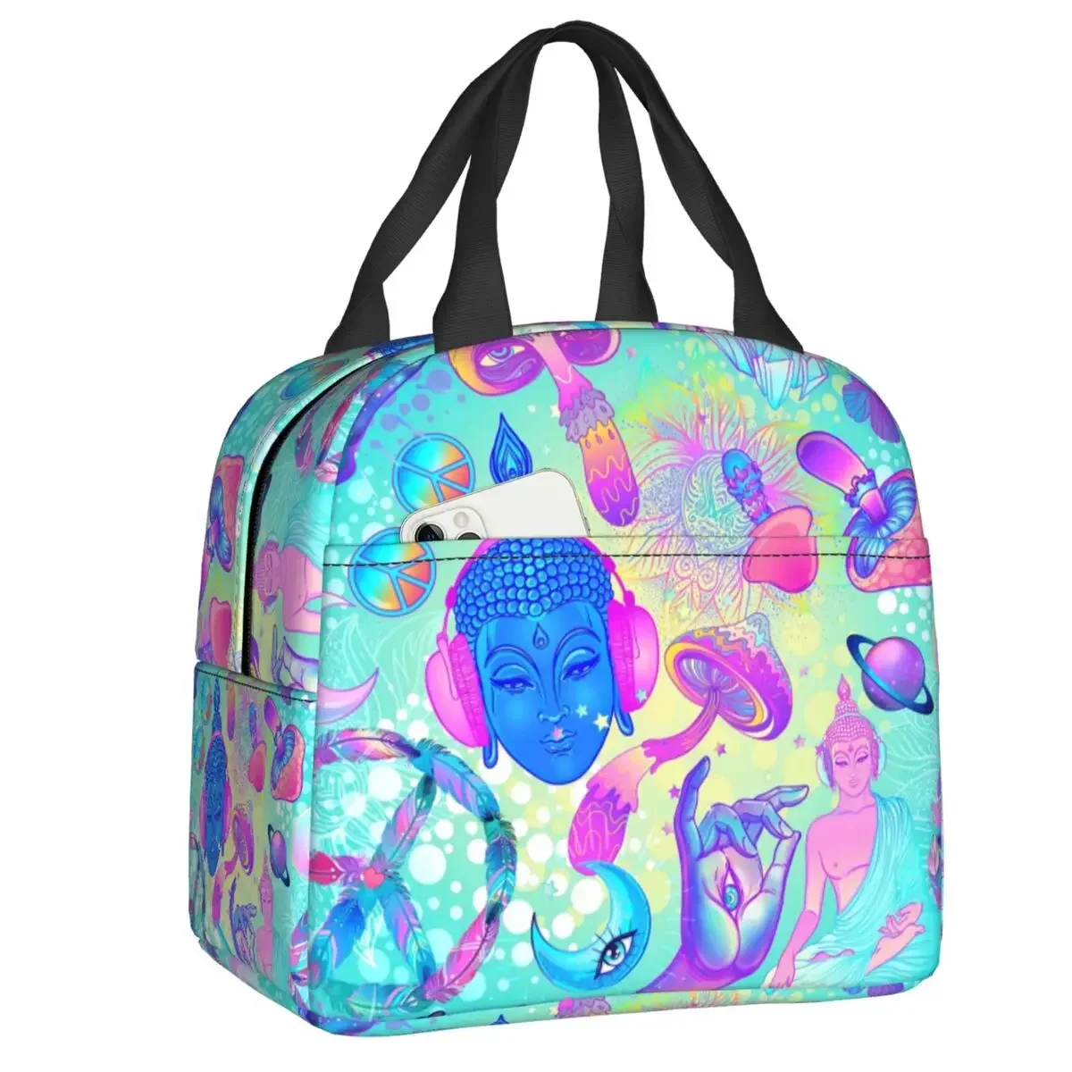 

Custom Psychedelic Magic Mushrooms Insulated Lunch Bag for Women Portable Trippy Pattern Thermal Cooler Lunch Tote Office School