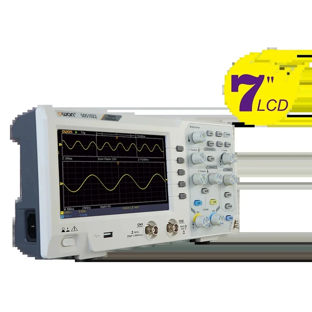 SDS1022 Digital Storage Oscilloscope 2 Channels 20Mhz Bandwidth 7''inch LCD Display Portable USB Oscilloscopes Testing Tool