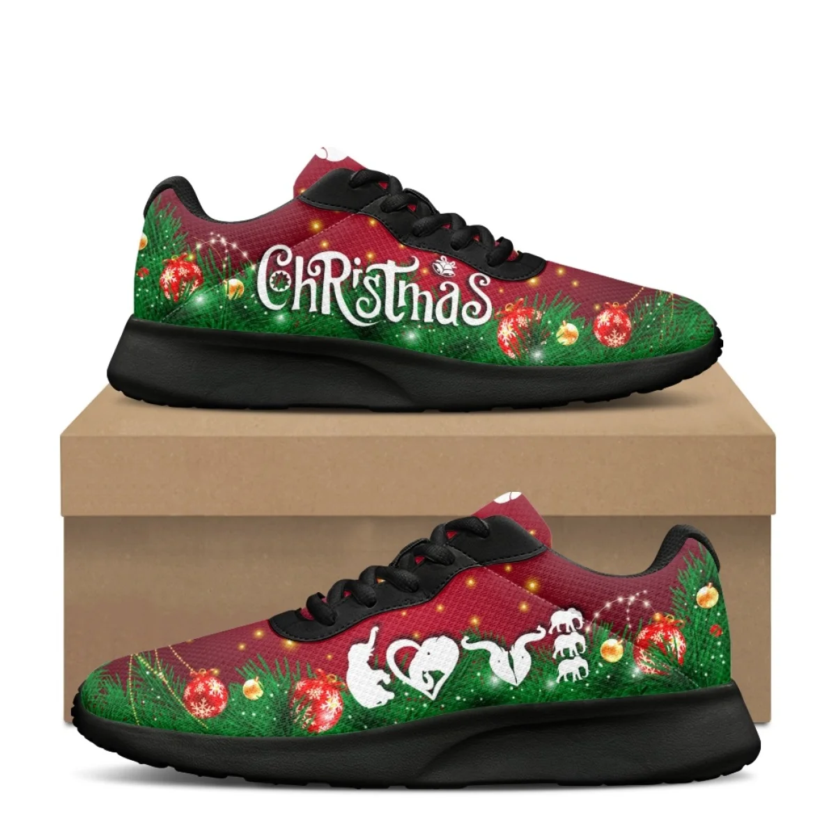 Christmas Elephant Design Women's Soft Jogging Shoes Fashion Sneaker Durable Gym Teen Sneakers Print On Demand tenis masculin