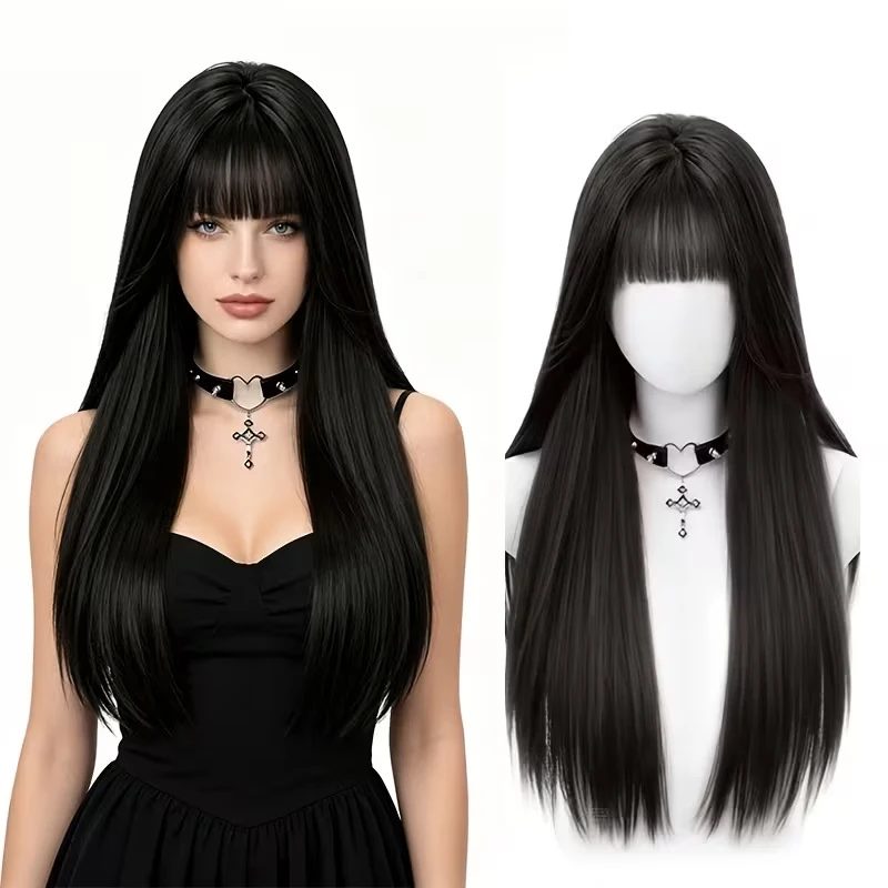 Women's - with long straight hair, natural-looking for everyday use, realistic full-head wig
