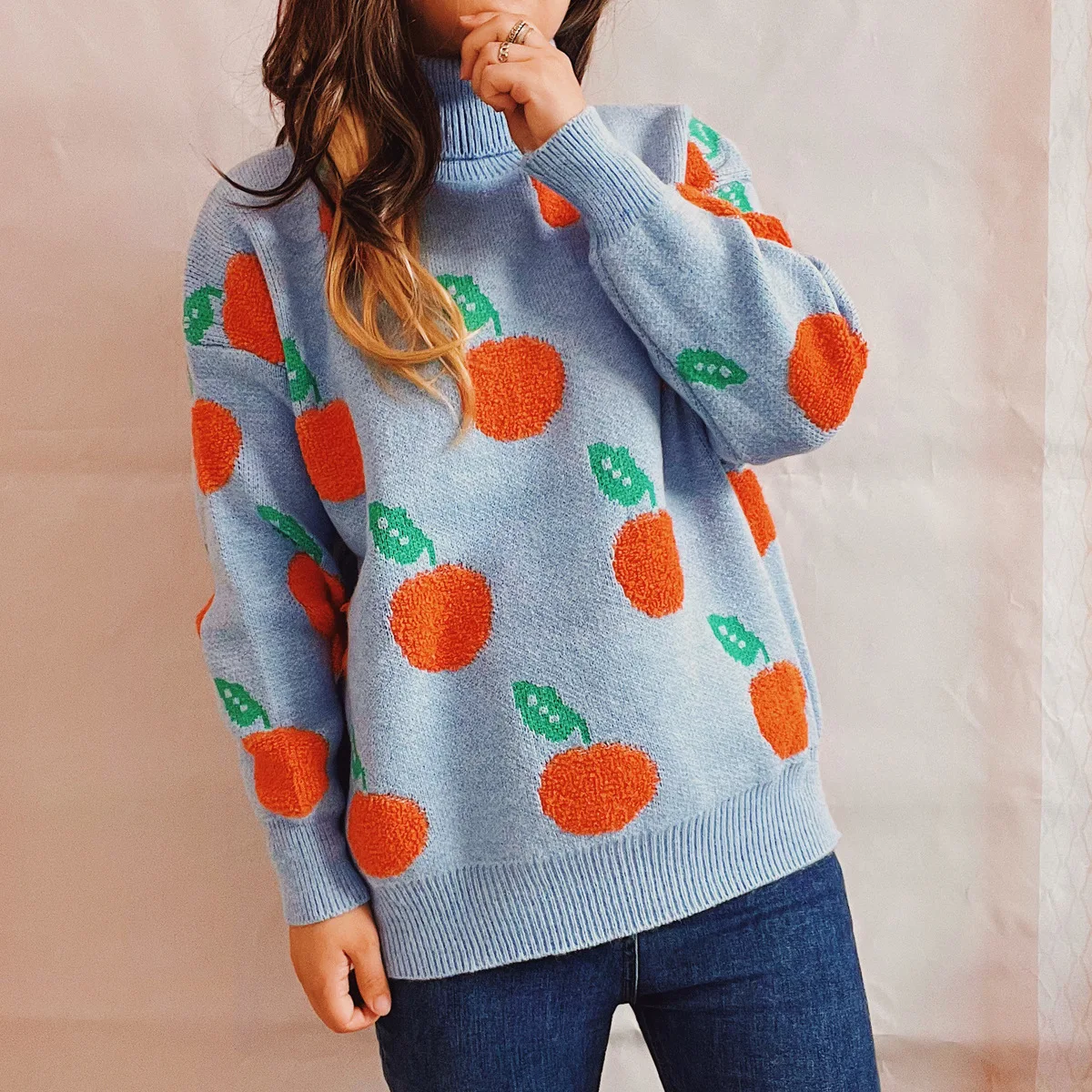 2024 New Women Sweaters and Pullovers Autumn Winter Long Sleeve Pull Femme Fruits Print Knitwear Female Casual Knitted Tops