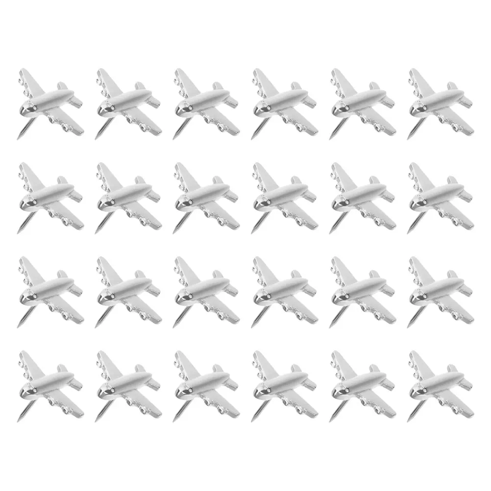 

24pcs Metal Airplane Thumbtacks Silver Reusable Steel Perfect Photos Maps Calendars Cork Boards Pushpins