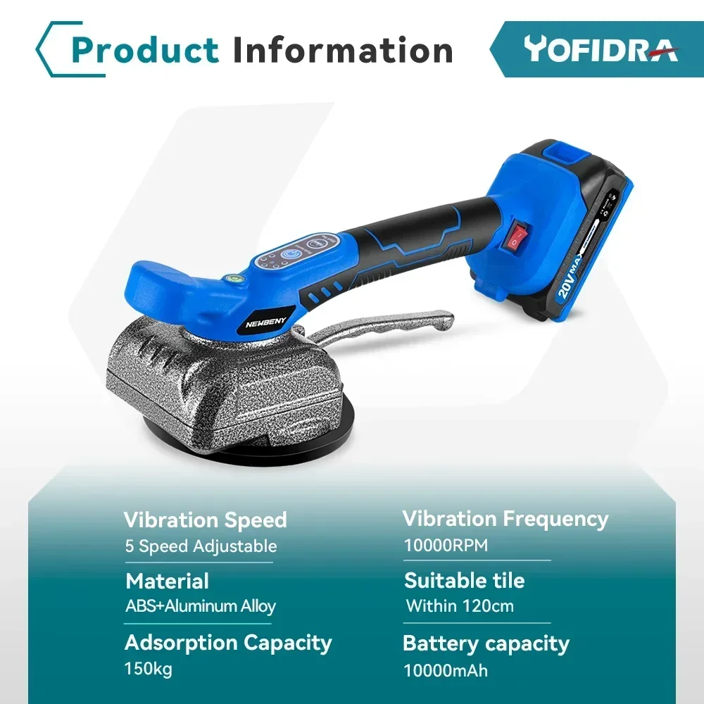 Yofidra 150kg High Loading Capacity Electric Tile Tiling Machine 5 Speed Floor Leveling Wall Laying Tool For Makita 18V Battery