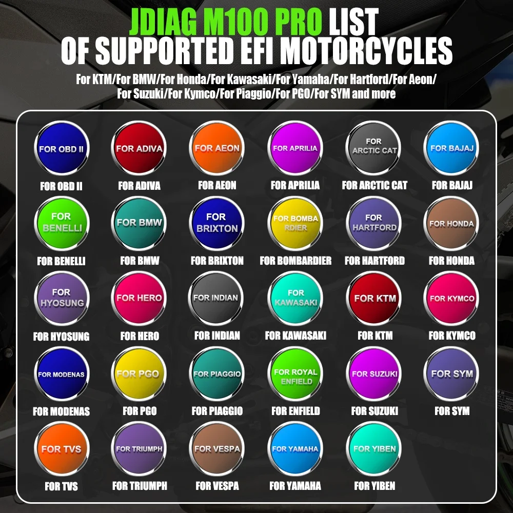 New Product Jdiag M100 Pro Moto Scanner Motorcycle Diagnostic Tool+12V Battery Testing Machine Wholesale