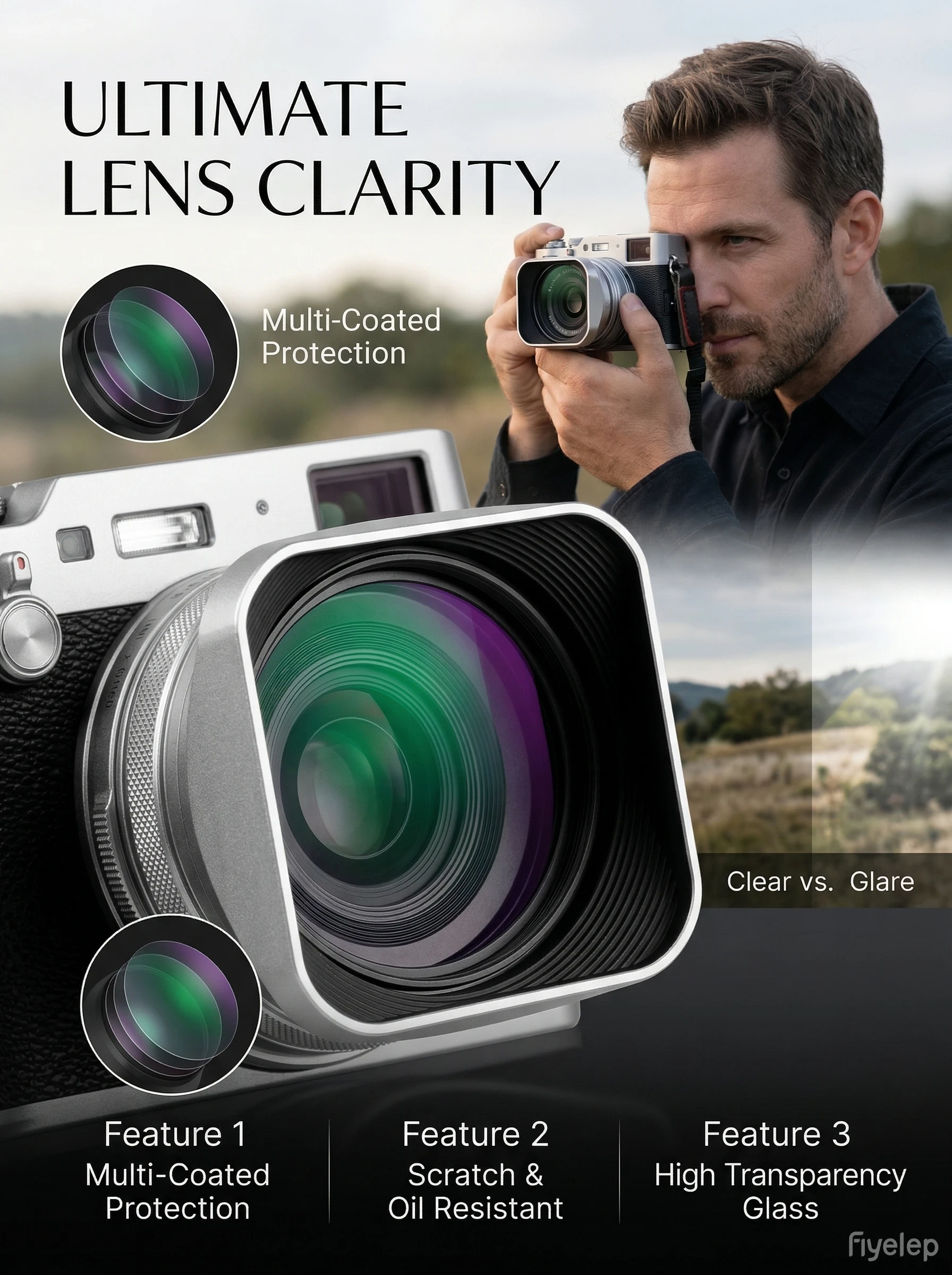 Quadratische Gegenlichtblende aus Metall für 49-mm-MC-UV-Filter-Kit für Fujifilm X100 Serie X100V X100F X100T X100S X100 X100VI Kamerazubehör – Detail 1