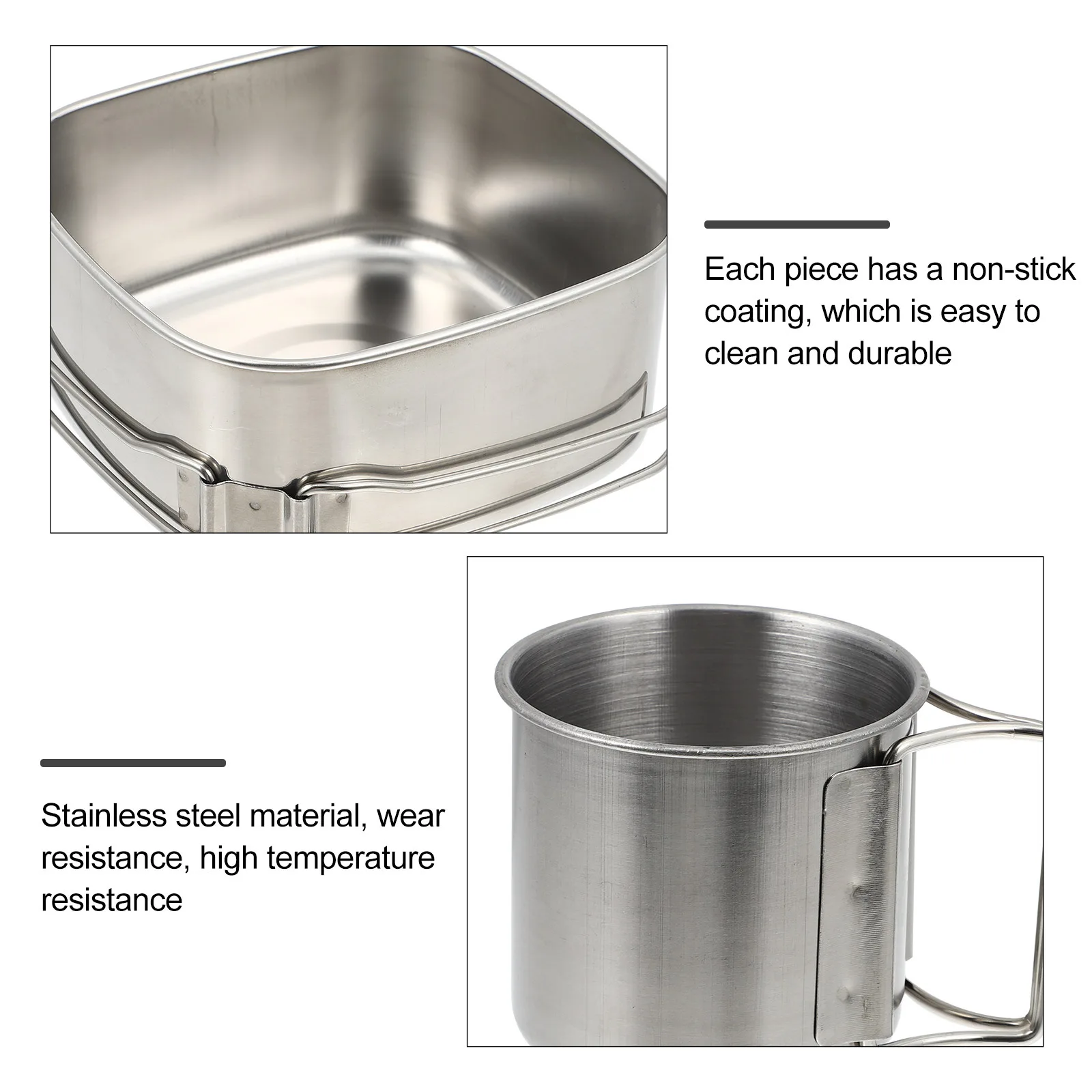 

1Set Stainless Steel Camping Cookware Durable Portable Folding Handle Cooking Pot Outdoor Picnic Hiking Cooking Utensils Set