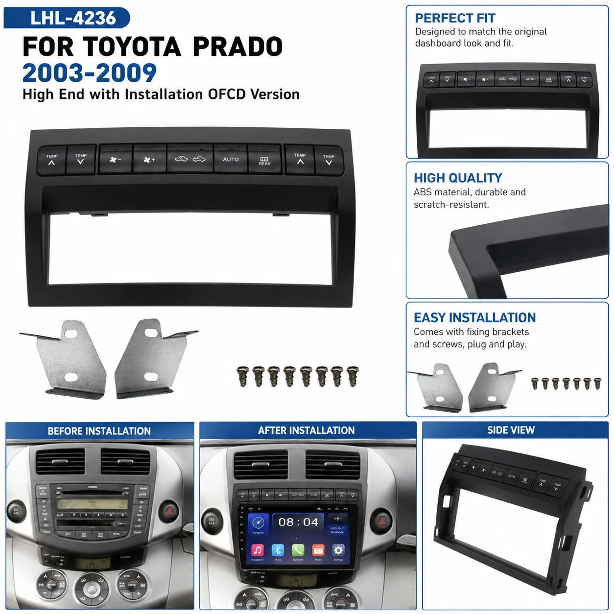 Рамка для магнитолы для Toyota Land Cruiser Prado 2003-2009, высококачественная версия с CD, комплект отделки панели приборной панели.