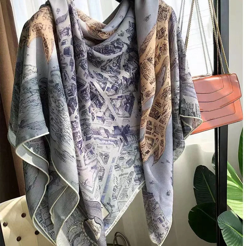 Blue Wool Blanket Scarf Shawl Cape Womens Winter Fashion Warm Scarves Wraps 130*130cm