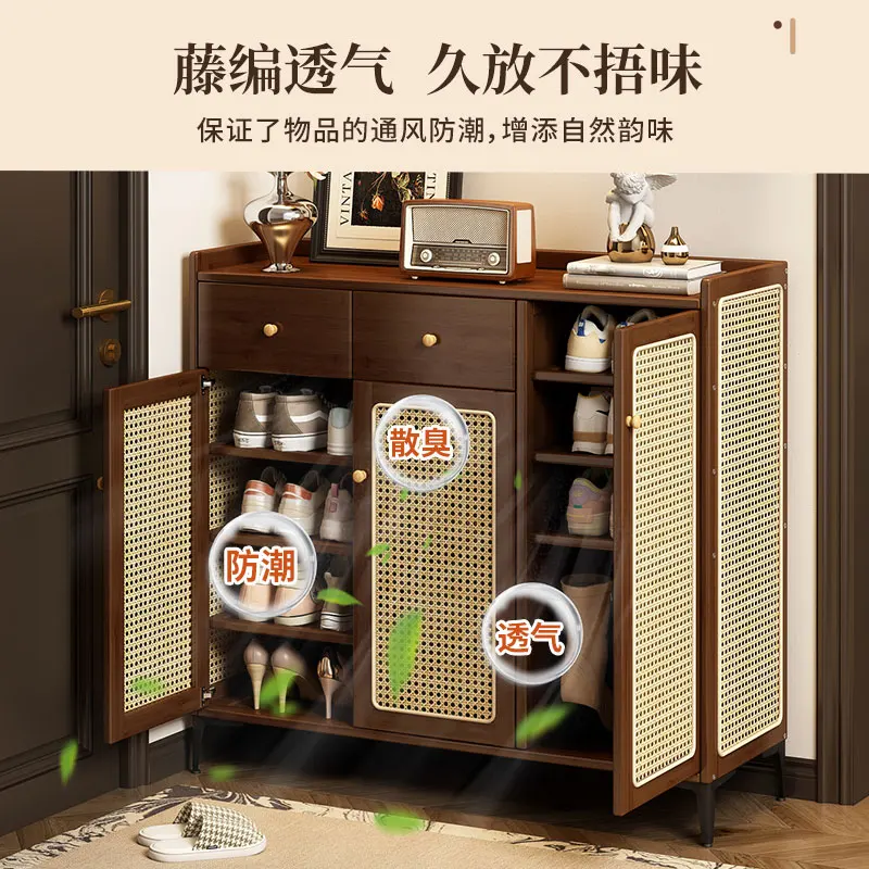 

Household door shoe cabinet entrance against the wall storage integrated shoe rack antique rattan home storage cabinet