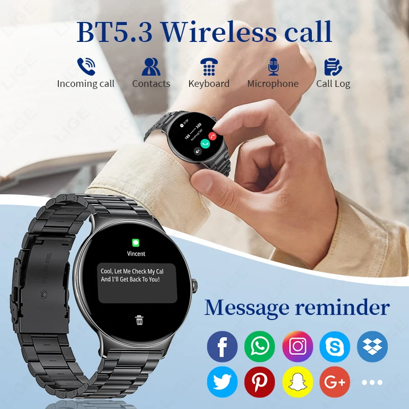 LIGE Smart Watch Bluetooth Calling Heart Rate Sleep 24H Health Monitoring Fitness 100+ Sports Modes SmartWatch For Android IOS