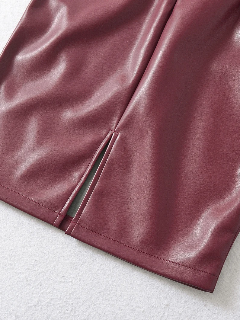 섹시한 하이웨이스트 PU 가죽 스커트 벨트 포함 바디콘 슬림 여성용 순수한 매력 롱 스커트 일상 착용용