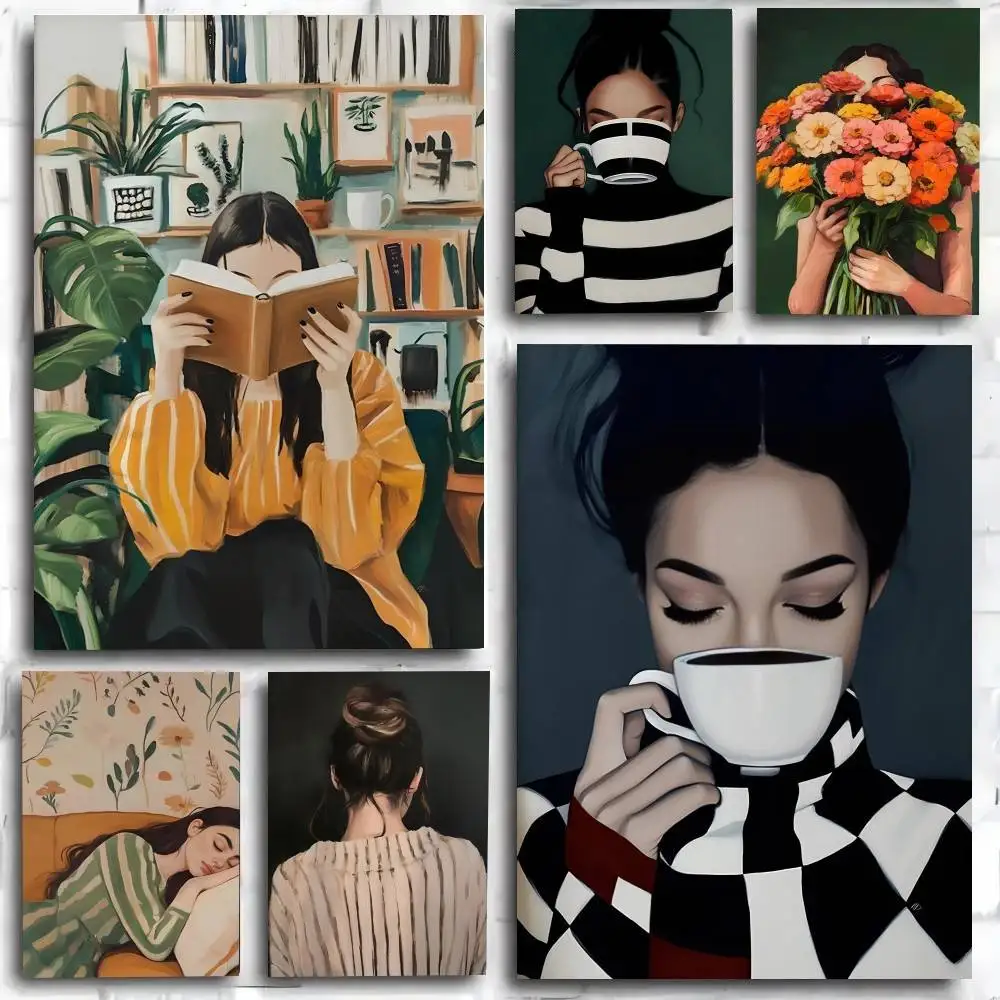 OIL Abstrakte Frau mit Blume Minimalismus Poster Kunstdruck Anime-Stil Heimdekoration Ideales Geschenk Perfekte Raumdekoration