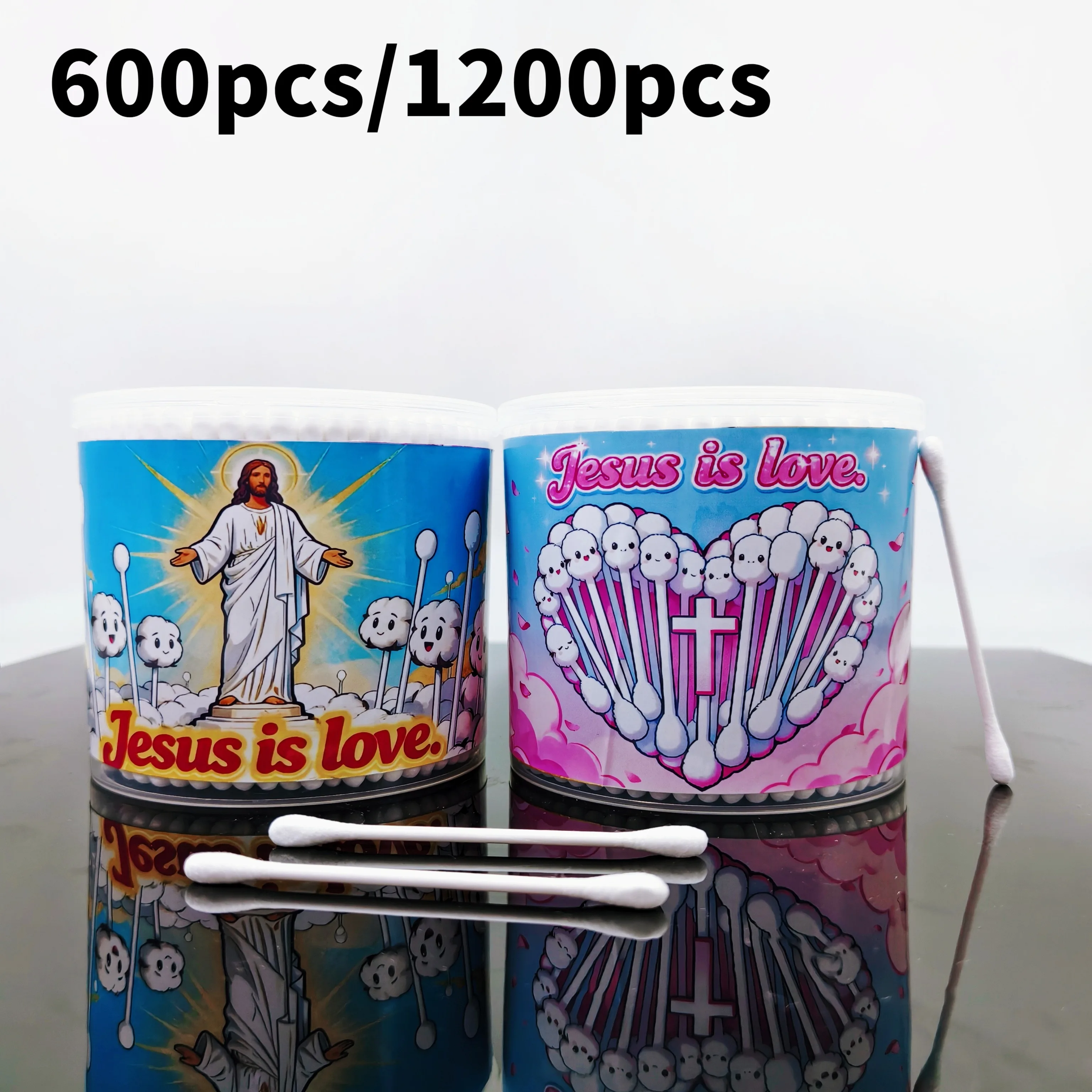600 pz/1200 pz I Love Jesus Tamponi di Cotone Creativi Tema Religioso Tamponi di Cotone A Doppia Testa Praticare Gesù Tamponi Regalo