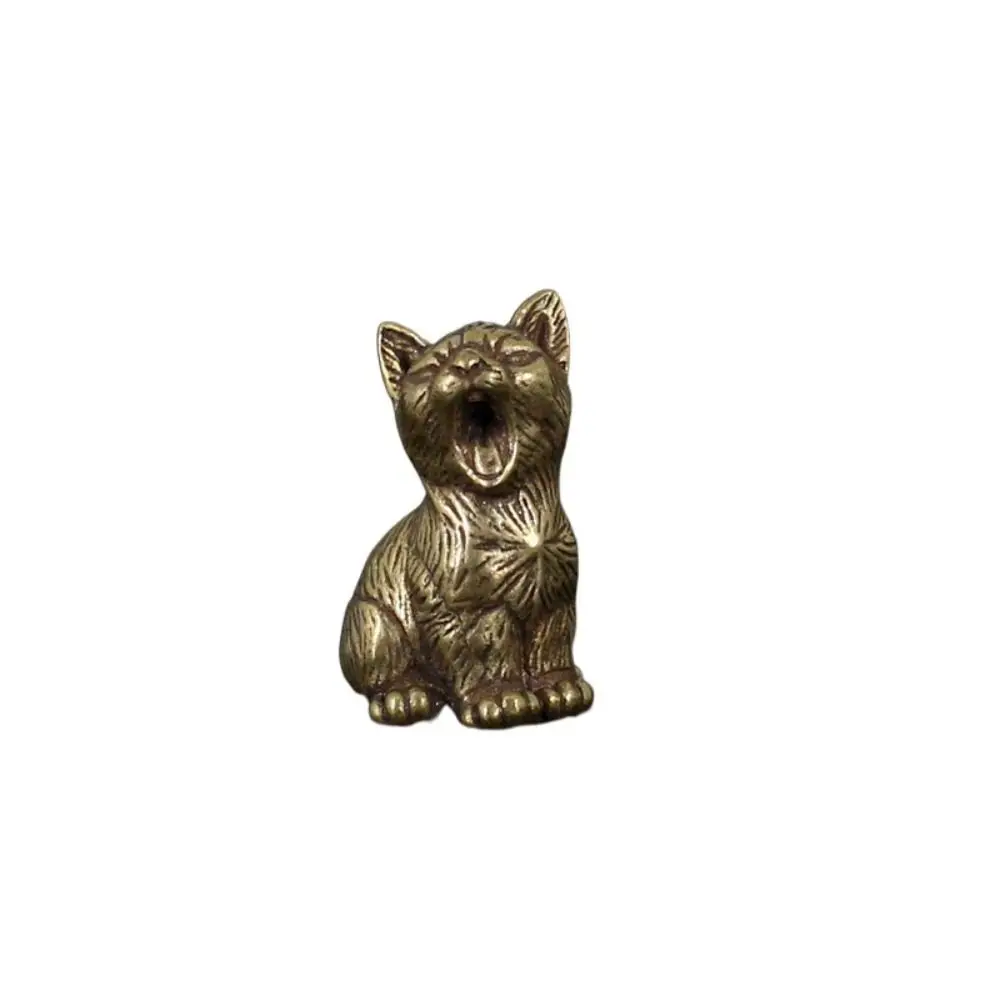 Lucky Brass Small Cat Metal Statue Retro Cute Animal Figurines Simulated Creative Model Sculpture Car