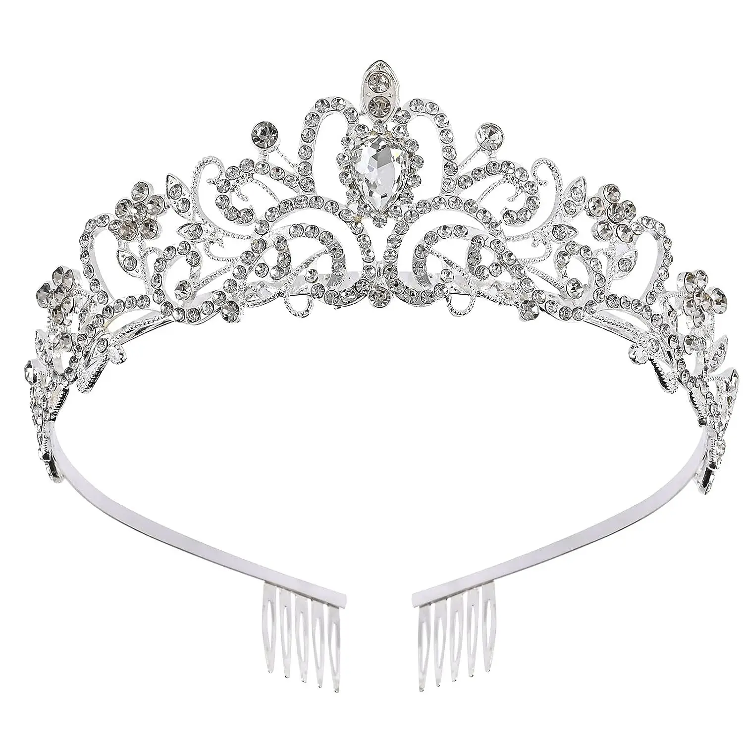 Luxury Elegant Exotic Charm Crown Alloy Hair Accessories Tiara for Women Party Birthday Feast White Rhinestone Bridal Crown