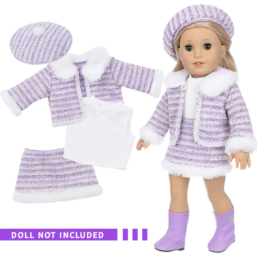 16-18Inch Reborn Doll Realistic Doll Knitted Clothes Hat Top Jacket Skirt Socks Purple Baby Dolls Accessories Outfit Girl Gift