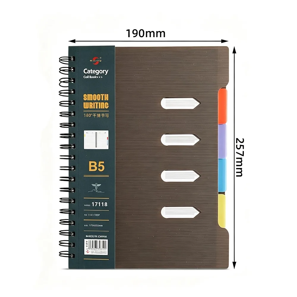 Thickened Coil Spiral Notebook 210 Pages Page Dividers Subject Notebook Twin-Wire Binding Wide Ruled Wirebound Notebook