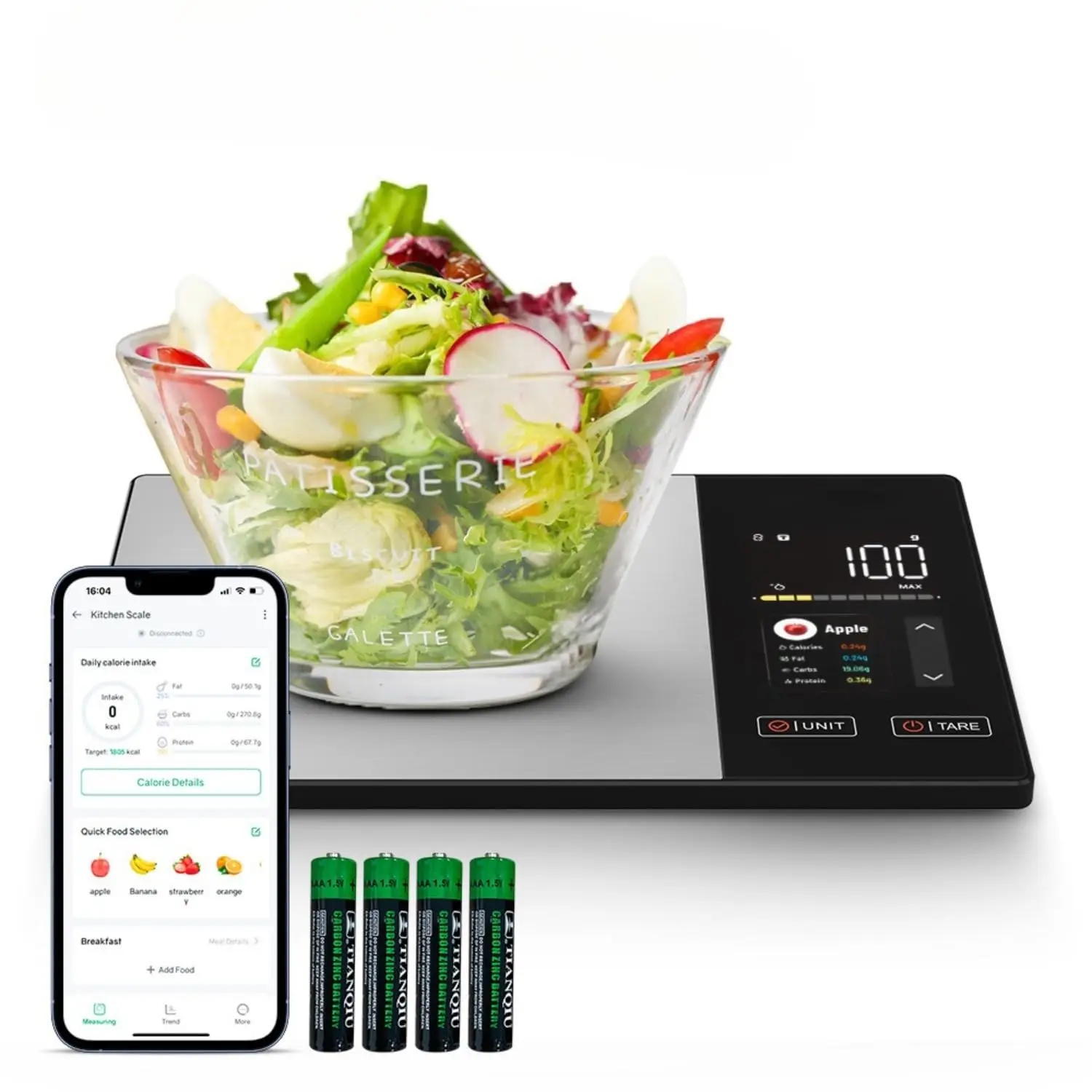 Smart Digital Food Kitchen Scale with Nutritional Calculator, On-Screen Nutrient Info, Free App for Calorie Macro Tracking