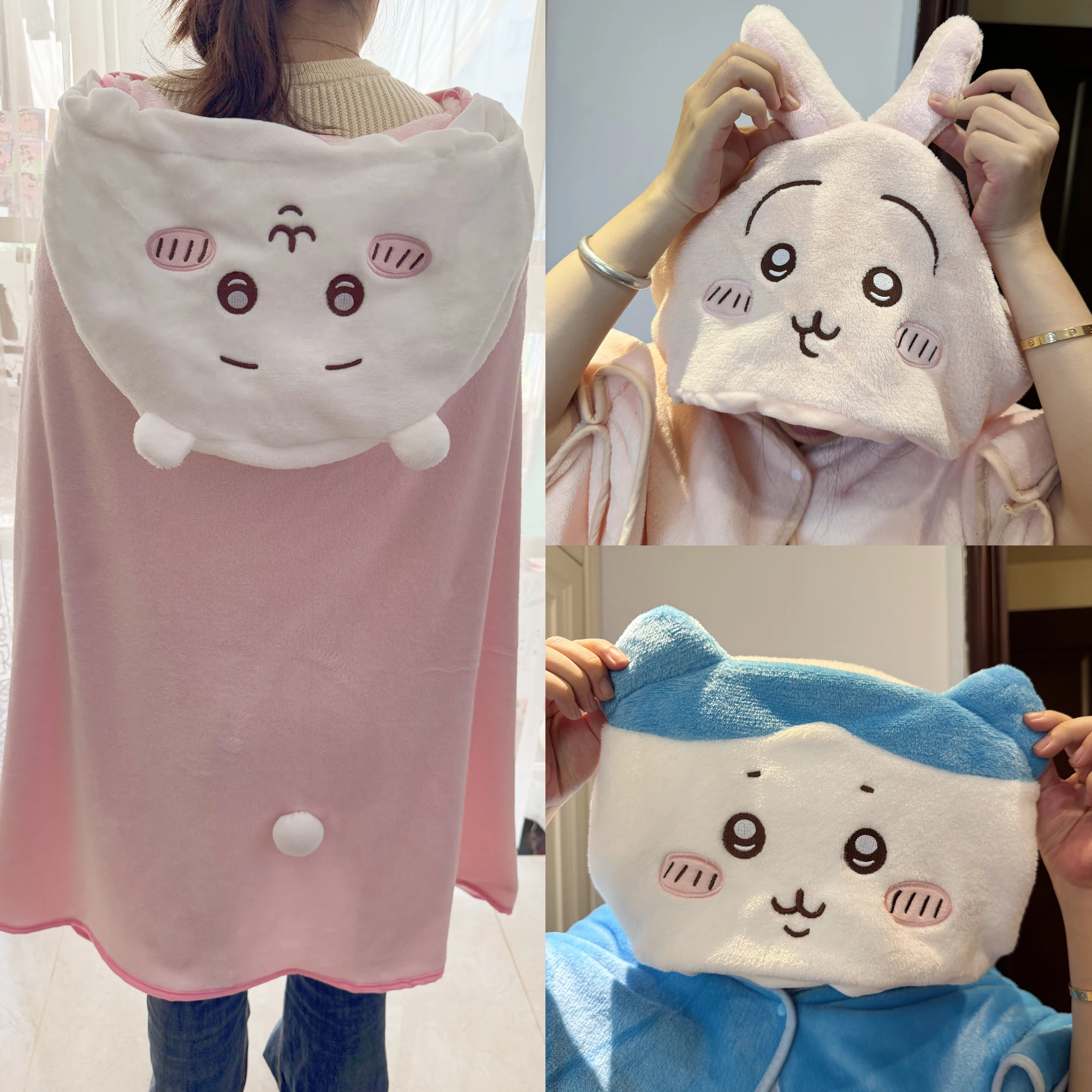 

Kawaii birthday gift Chiikawa Hachiware Usagi Home nap Air conditioning All-season universal cloak blanket cape pajamas