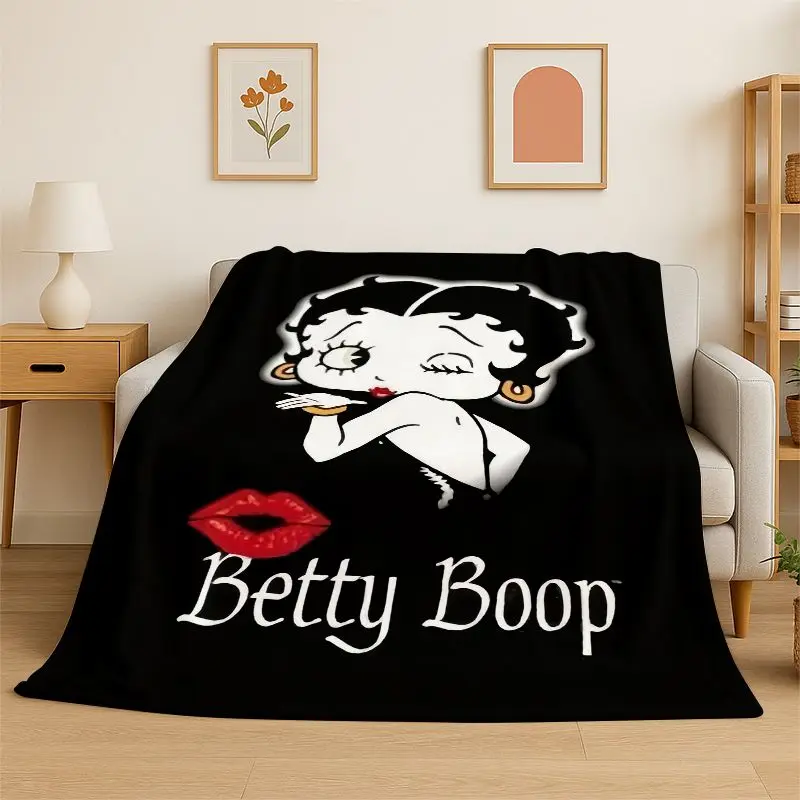 Retro Cartoon B-Betty B-Boop Cute Girl Flannel Blanket Soft Throw Blanket for Bedroom Living Room Bed office Picnic Fest Gift