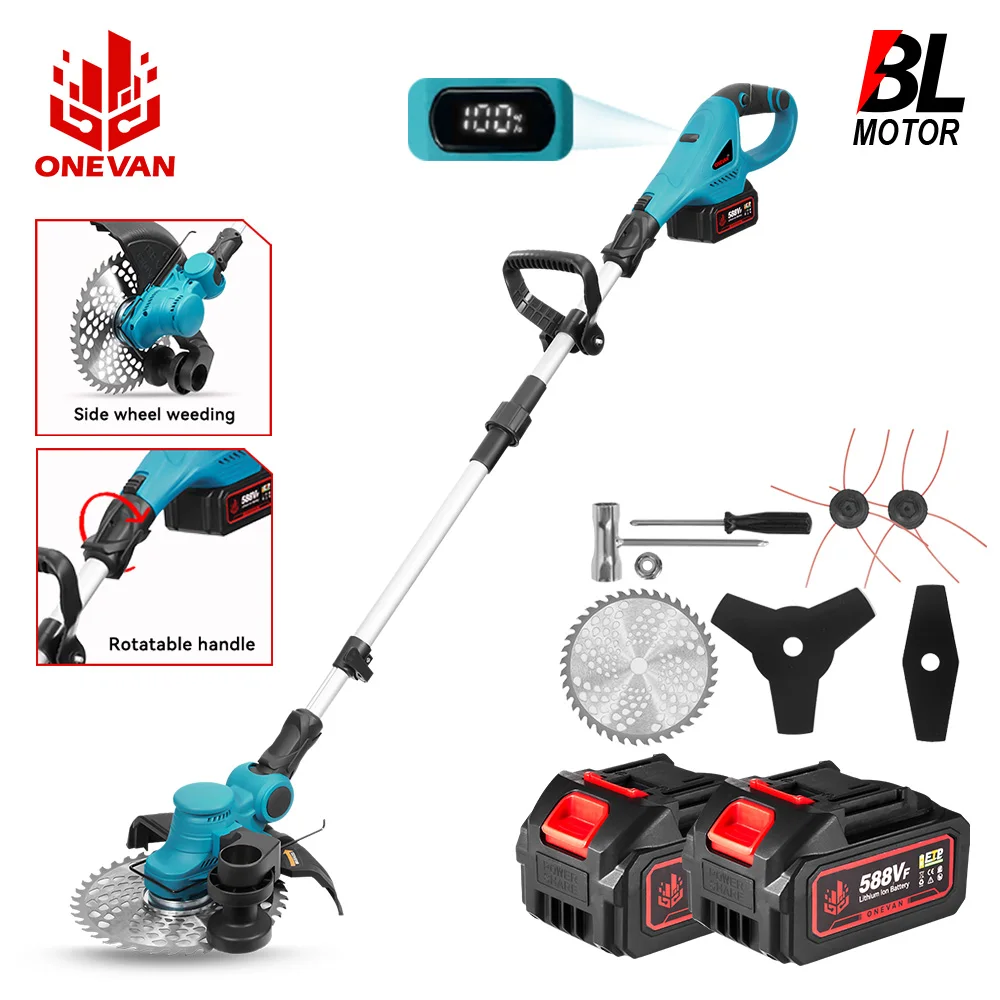 Tondeuse à gazon électrique sans fil ONEVAN 9 pouces, coupe-herbe sans fil, outil de jardinage pour batterie Makita 18V