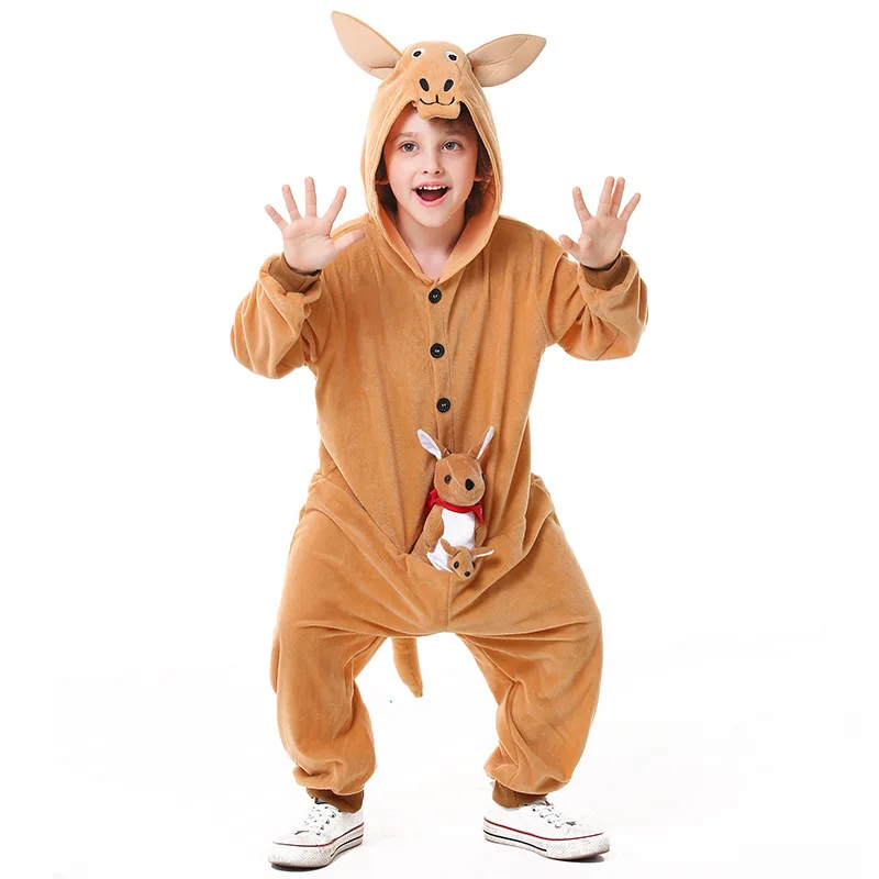 Disfraz unisex de canguro Comfywear de una pieza con capucha de felpa, mono de animal con Joey, disfraces de Halloween y Navidad para niñas