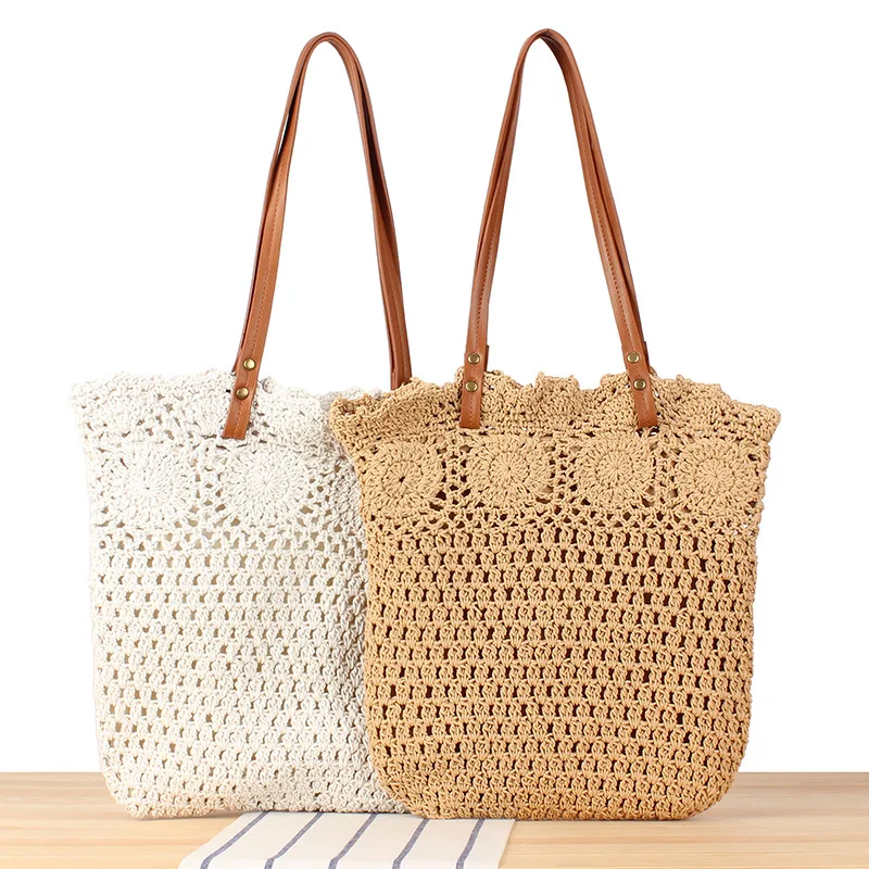 

Women Large Capacity Cotton Rope Braid Tote Bag Spring Summner Seaside Holiday Beach Bag Design Female Bohemian Shoulder Bag