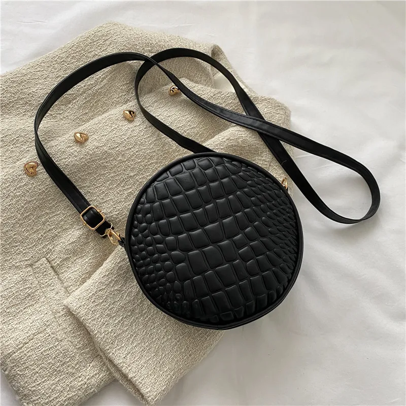 Trendy Round Crossbody Bags For Women Crocodile Pattern Pu Leather Shoulder Bag Small Fashion Female Handbag