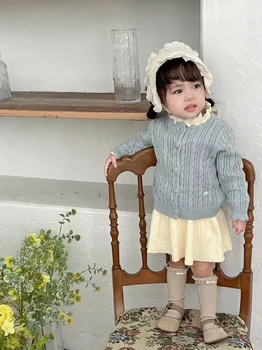 Baby Girls' Scalloped-Neck Cable Knit Cardigan 6 2026 Spring Casual Children Sweater Pink Cable Knit Openwork Scalloped Neck Cardigan for 6M-4T Girls Soft Kids Clothes 6