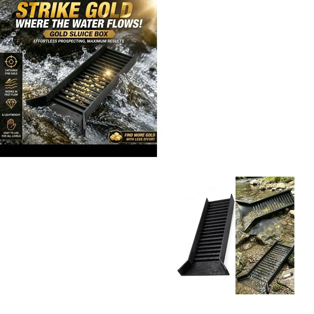 Portable Gold Prospecting Tool with Lightweight Construction, Broad Feed Area and Raised Riffles for Manual Outdoor Sand