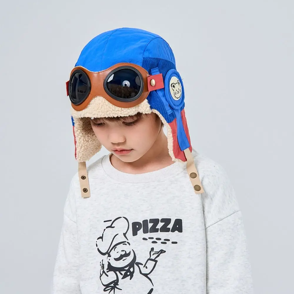 

Winter Warm Children's Plush Pilot Hat Soft Cute Kids Earflap Hat with Glasses Thickened Lei Feng Hat Outdoor