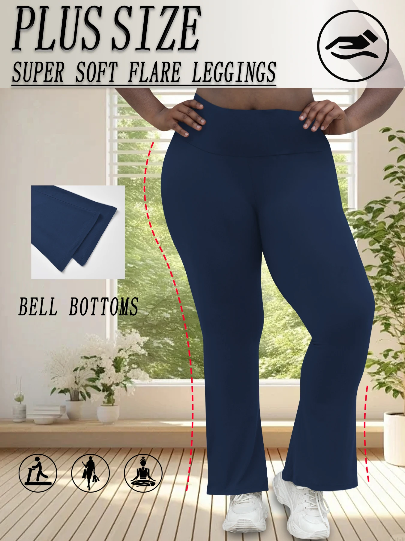 

Plus Size Women's Super Soft High Waisted Flare Pants, Leggings Tummy Control Soft Bootleg Bell Bottoms Running