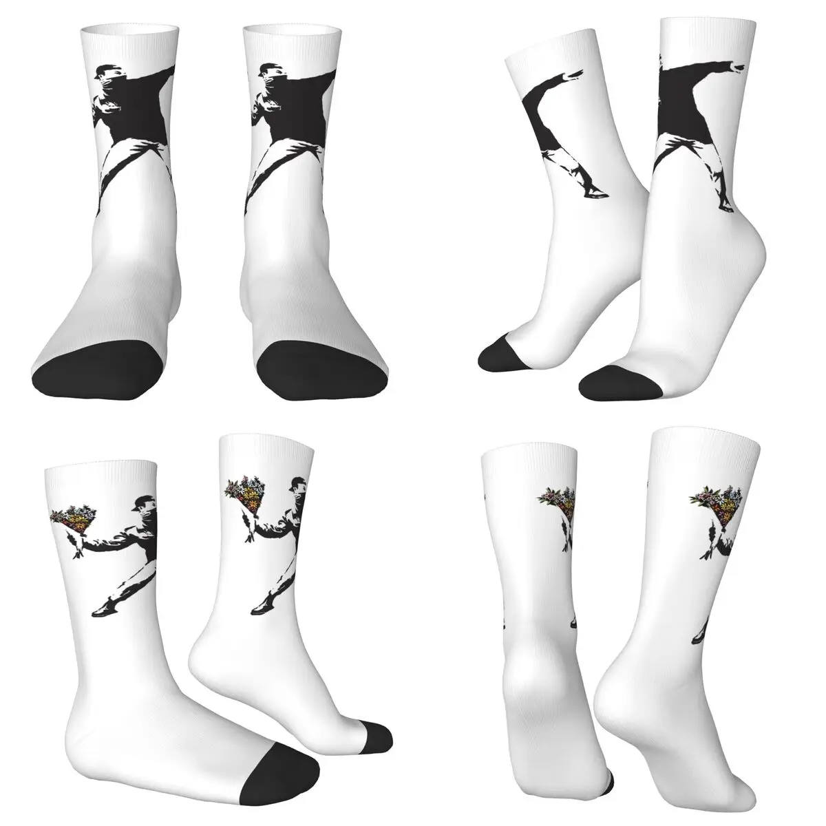 

Бэнкси, граффити, протест, анархист, бросание цветов, метатель, искусство, а не война на белом фоне, носки, чулки, длинные носки