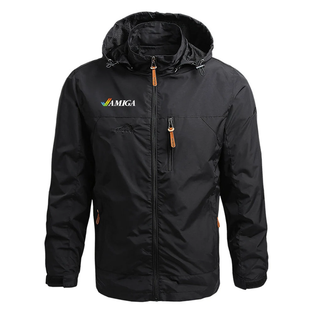 Commodore Amiga Print 2025 Spring Autumn Men's Solid Color Windproof Coat Personality Drawstring Jacket Versatile Hoodies