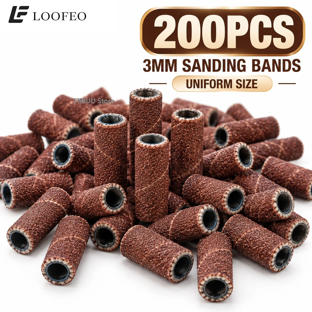 200PCS 120/180/240 Grit Sanding Bands Set Small E-File Bits 3mm Nail Drill Mini Nail File Sanding Sleeves for Manicure Pedicure