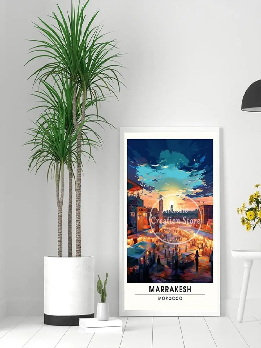 Moroccan Travel Canvas Wall Art  Algiers  Marrakech Prints for Living Room Bedroom Bar  Home Decor  Gifts