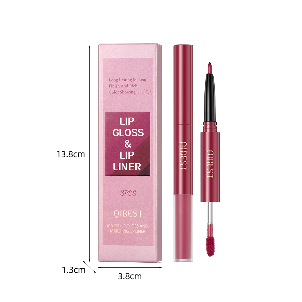 3 teile/satz Flüssigkeit Lippenstift Samt Matte Lipgloss Liner Feuchtigkeitsspendende Lip Stick Wasserdicht Dauerhafte Nicht-stick Lip gloss Frau Make-Up